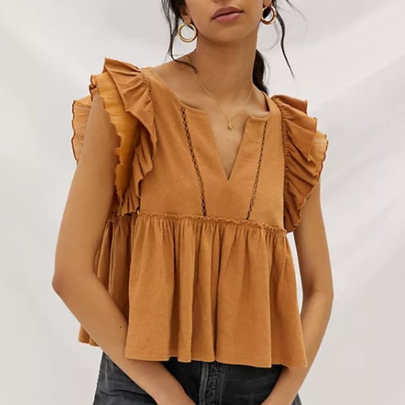 Anthropologie Tops - Anthropologie / Burnt Orange Caroline Ruffled Babydoll Top S